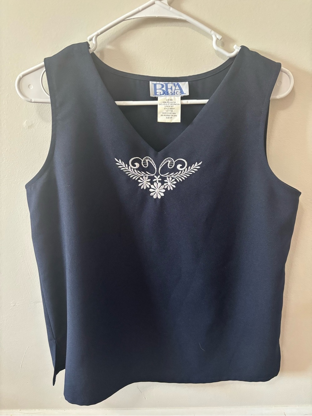 BFA Navy V-Neck Embroidered Tank Top